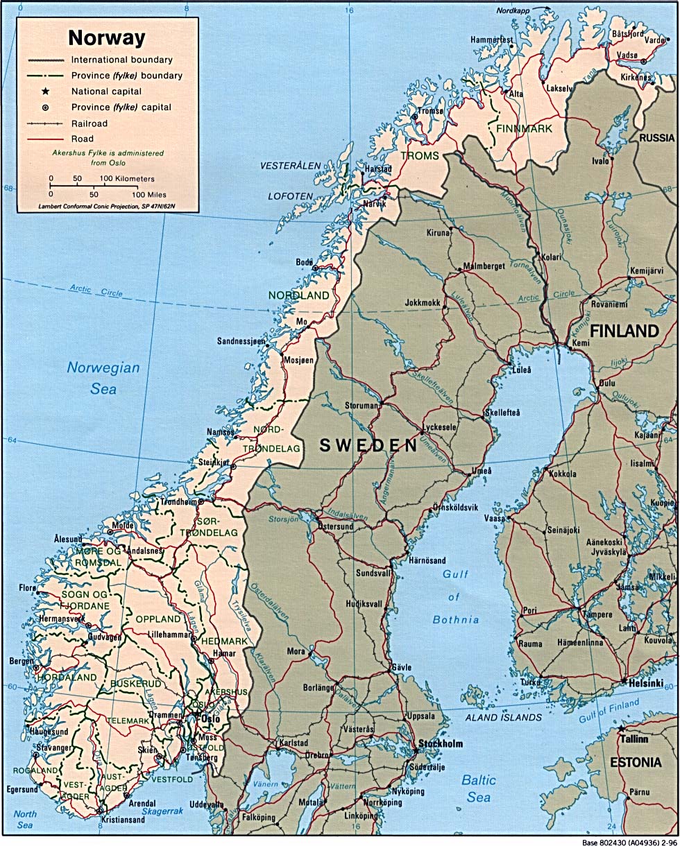 Kart over Norge - Politisk kart Norge